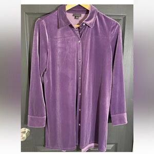 J. Jill Wearever Collection Purple Velvet Button Up Tunic Blouse Size Small